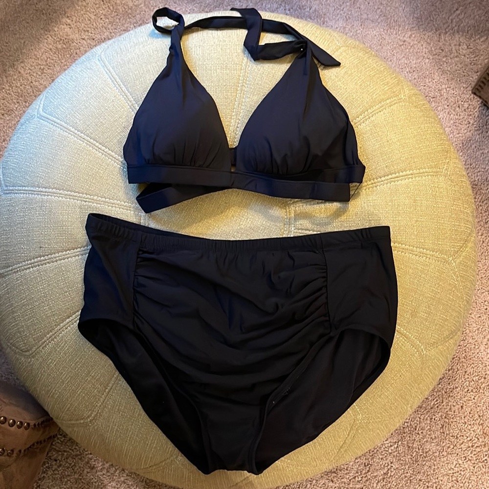 18W Somnet Shores Black Double strap swimsuit